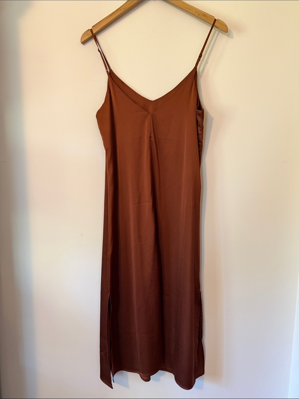 Satin Slip Chemise in Rust Brown - Picture 3 of 7